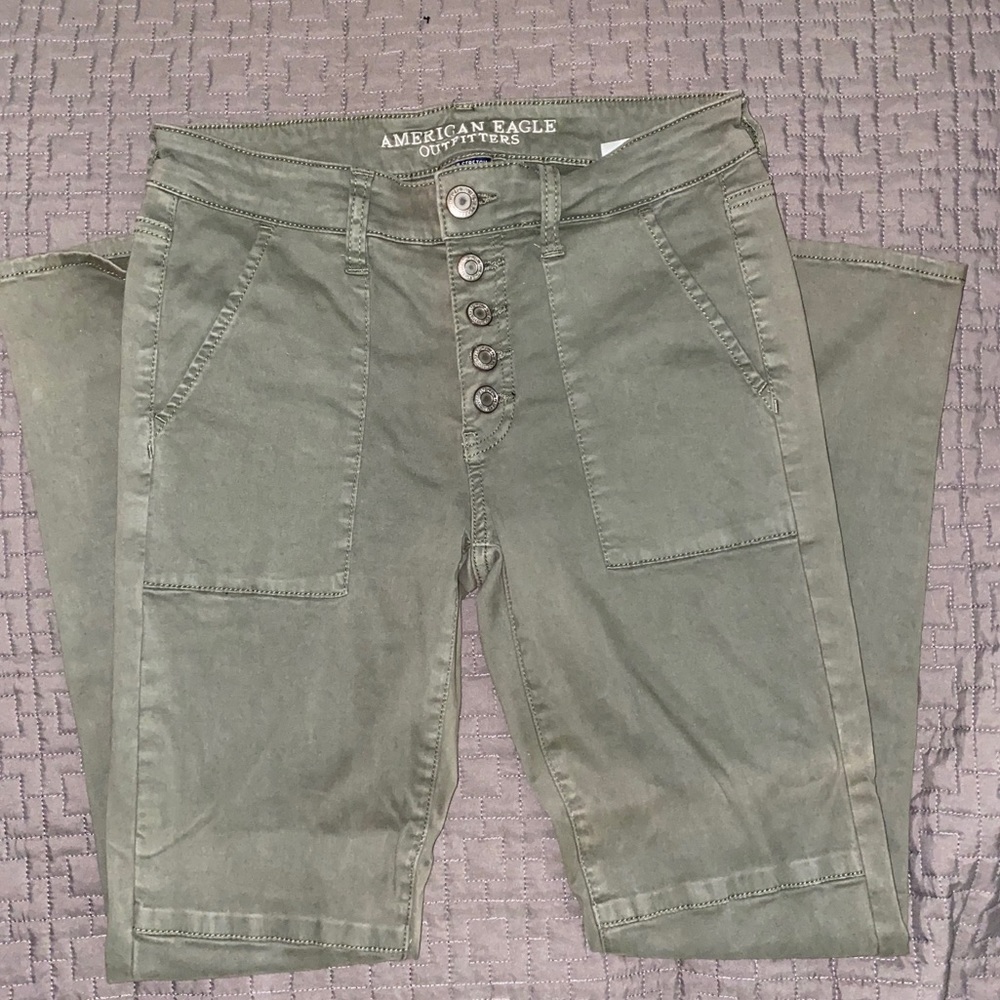 Army Green Buttoned Soft Jeggings